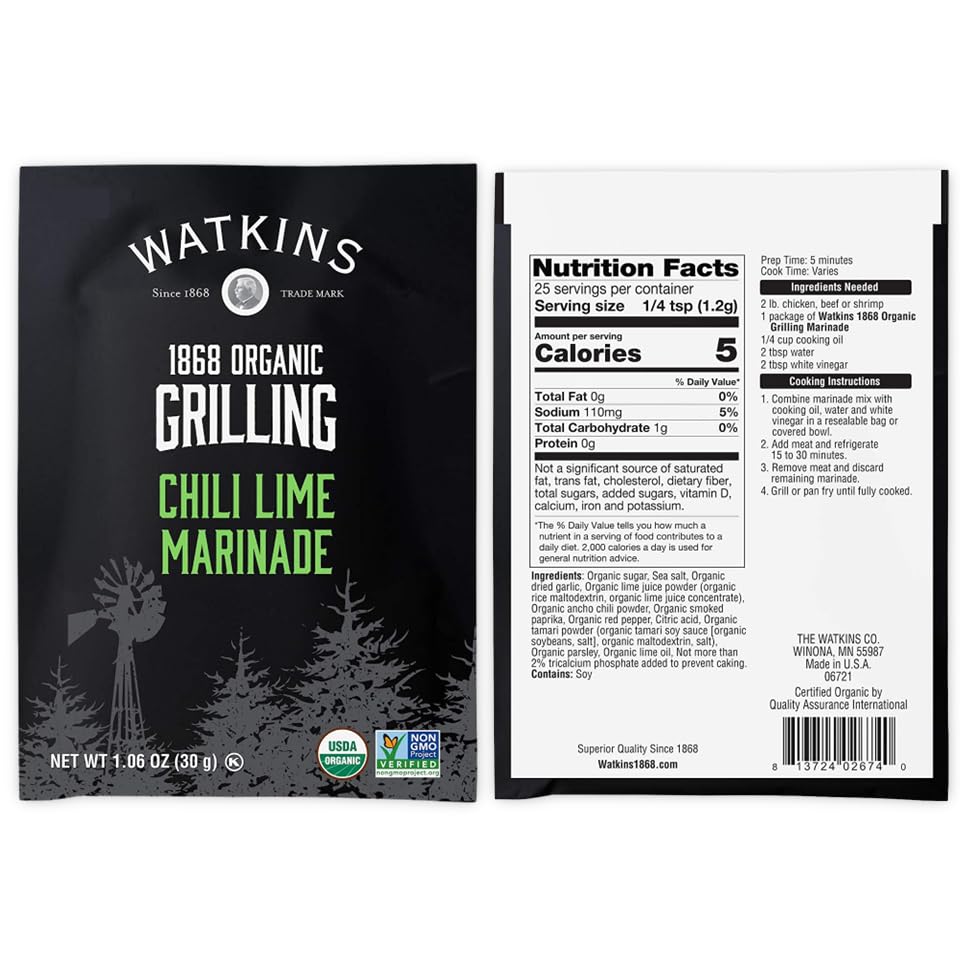 Watkins Organic Grilling Chili Lime Marinade, 1.06 Oz Each, 12 Count (Pack Of 1)