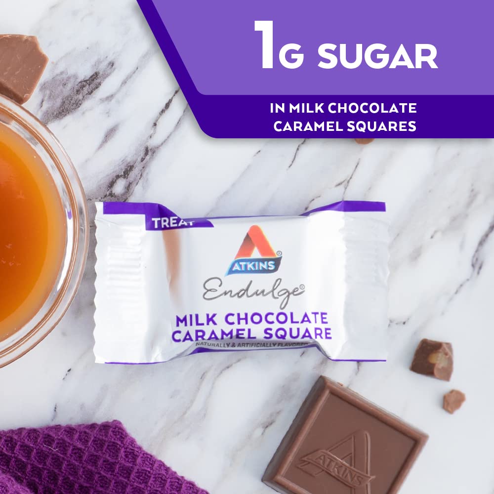 Atkins Endulge Milk Chocolate Caramel Squares, Dessert Favorite, Good Source Of Fiber, 1G Sugar, 90 Count