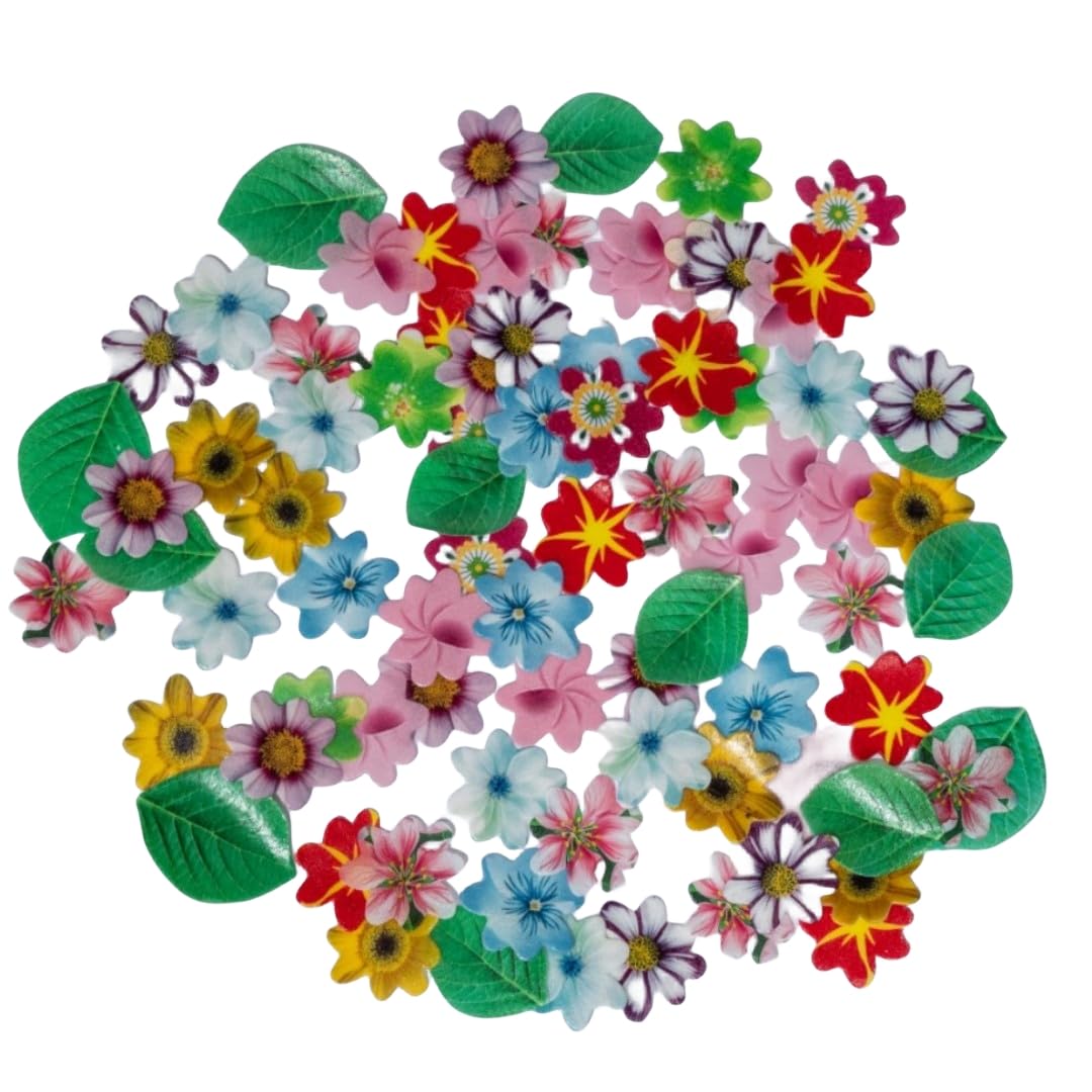 KSINWCOI Edible Flowers Wafer Paper Toppers for Cakes & Cupcakes, Rice Paper, 100 Flowers + 20 Leaves