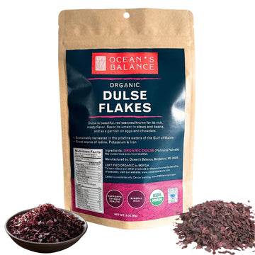 Ocean s Balance Organic Dulse Flakes - Atlantic Dulse Organic Flakes for Keto, Paleo Diet, Vegetarian & Vegan Diets - Dried Veg