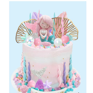 Mermaid Cake Topper Under The Sea Cake Toppers set with Little Mermaid Seaweed Bubble Golden Leaves for Mermaid Birthday