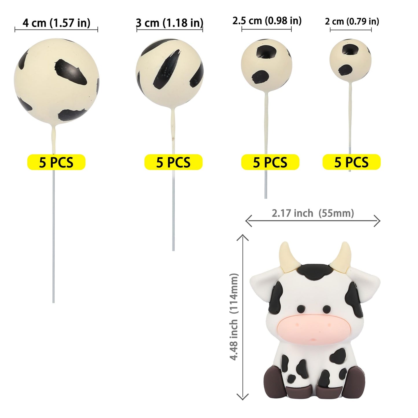Gyufise 21Pcs Cake Topper Decorations, Cow Themed Farm Cake Topper With Foam Balls, Baby Shower, Birthday Party Supplies