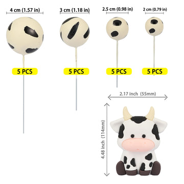 Gyufise 21Pcs Cake Topper Decorations, Cow Themed Farm Cake Topper With Foam Balls, Baby Shower, Birthday Party Supplies