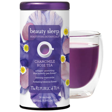 The Republic of Tea Beautifying Botanicals Beauty Sleep Chamomile Rose Herbal Tea Bags, 36 Count, Purple, Model 44540