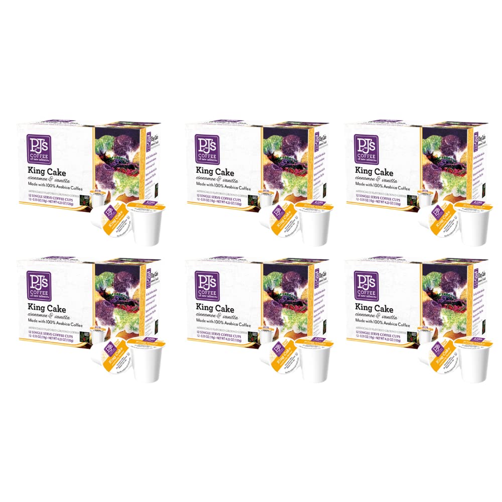 Pj'S Coffee - King Cake Single Serve Cups, 12 Count (Pack Of 6)