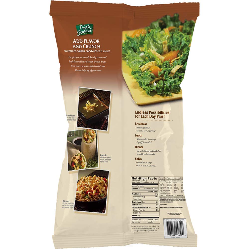 Fresh Gourmet Authentic Wonton Strips | 1 Pound | Low Carb | Crunchy Snack And Salad Topper