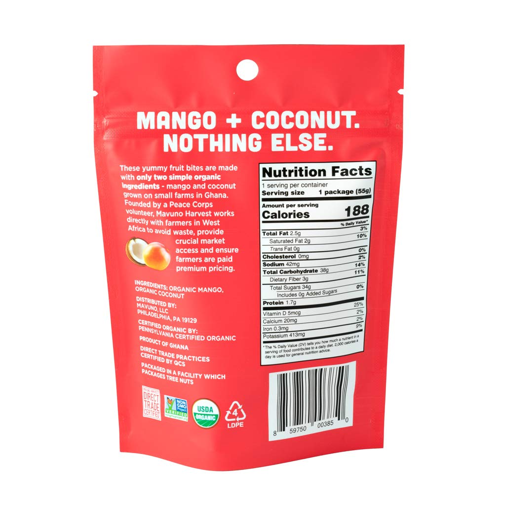 Mavuno Harvest Organic Chewy Fruit Snacks - Mango & Coconut - Non-GMO - 1.94 oz (Pack of 3)