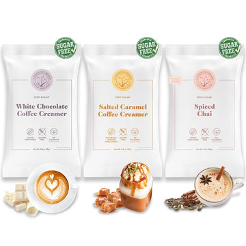 5 SPARROWS Healthy Sugar-Free Coffee Creamer Powder TRIAL PACK (White Chocolate, Salted Caramel, Spiced Chai), Set of 3 Samples