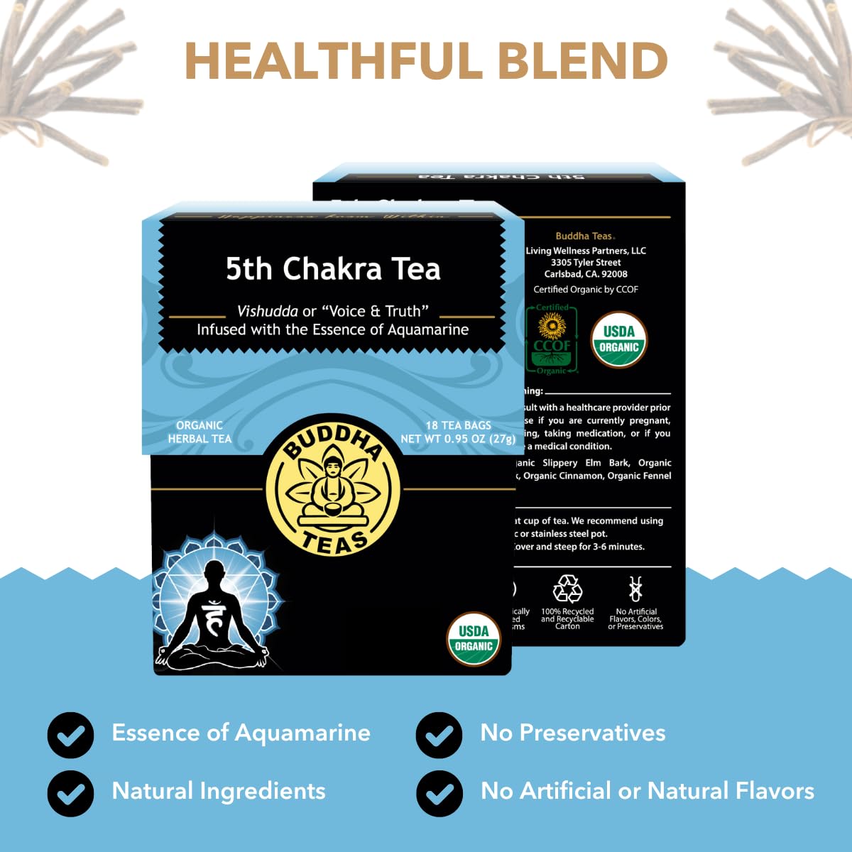 Buddha Teas - 5th Chakra Tea - Organic Herbal Tea - For Communication, Creativity & Self-Expression - With Licorice, Cinnamon &