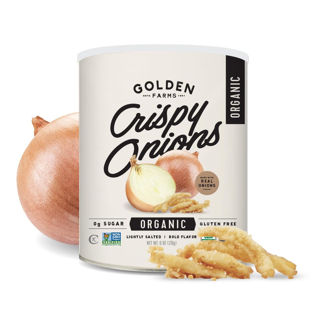 Golden Farms Organic Crispy Fried Onions - Kosher, Vegan, Gluten-Free, NON-GMO, USDA Organic - 12 Oz (Two Pack, 6oz each) Great 