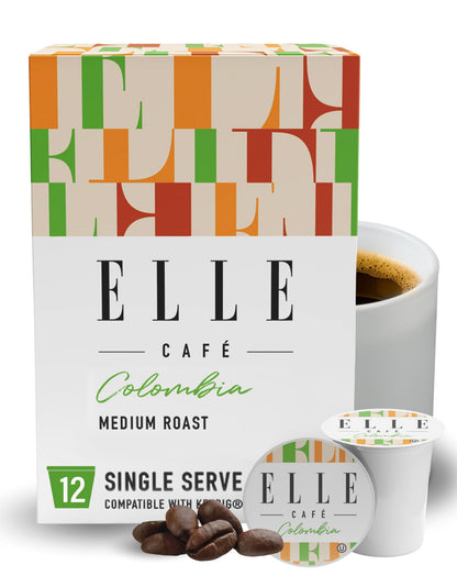 ELLE Caf   Colombian K-Cup Pods - 12 Count - 100% Arabica Coffee, Flavor Medium Roast - Single-Serve Coffee Pods