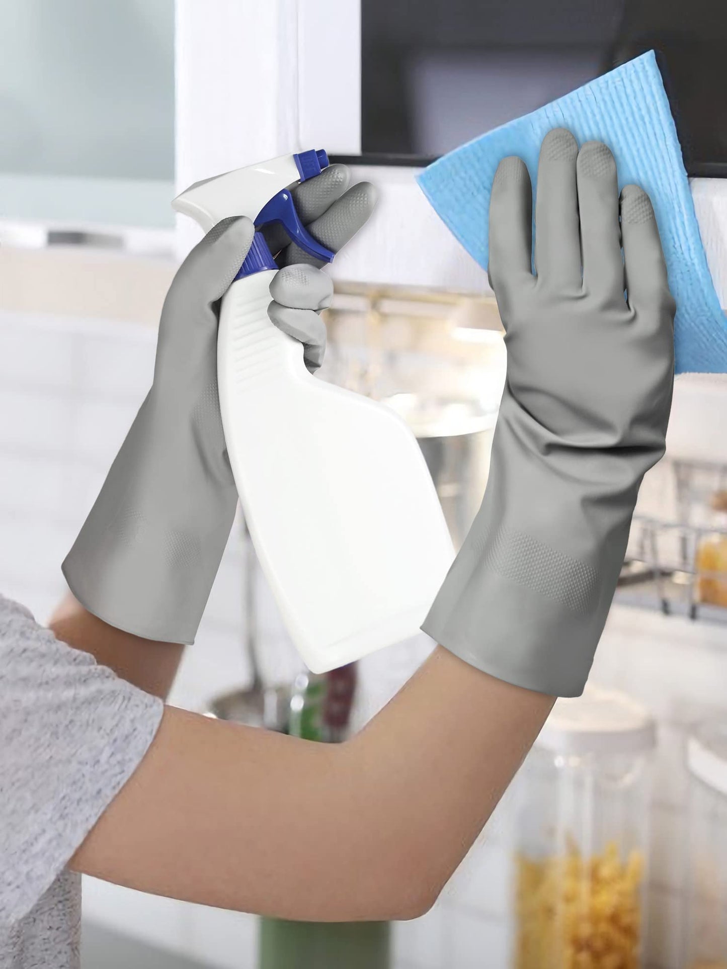 Cleanbear Cleaning Gloves Latex Free Rubber Gloves Reusable Lightweight And Durable Set Of 3 With 2 Pairs Of Gray Gloves And 1 P