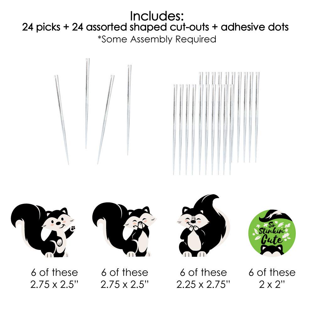 Big Dot of Happiness Dessert Cupcake Toppers - Woodland Skunk - Set of 24 - Plastic - Black, Green, White - Model BD4286dt