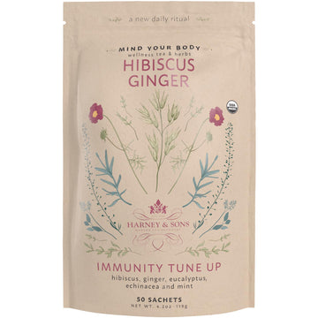 Harney & Sons Organic Hibiscus Ginger Tune-Up Tea  Bag of 50 sachets  50 Count
