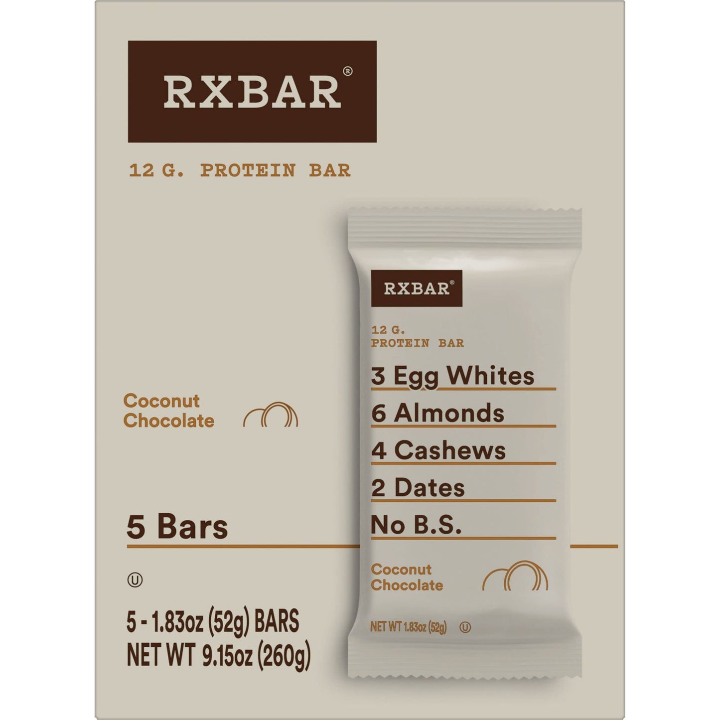 RXBAR Protein Bars  12g Protein  Gluten Free Snacks  Coconut Chocolate (6 Boxes  30 Bars)
