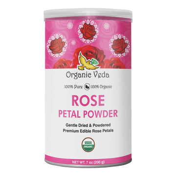 Organic Veda Edible Rose Petal Powder - Organic Rose Petal Powder For Cooking, Herbal Tea, Smoothies, Toppings - Natural Rose Pe