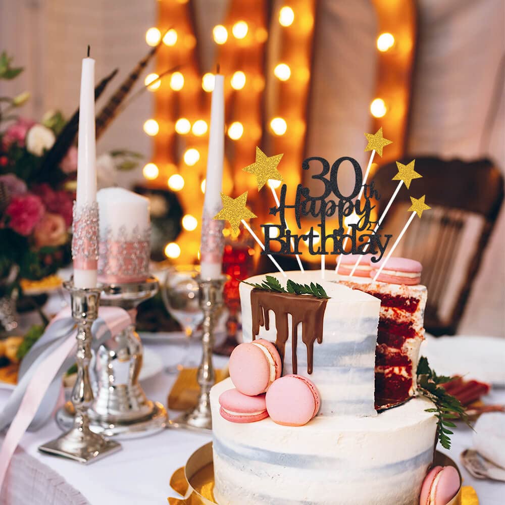 Pargleev Glittery 30Th Happy Birthday Cake Topper With Star,Personalised 30 Birthday Cake Toppers Party Decorations Party Suppli