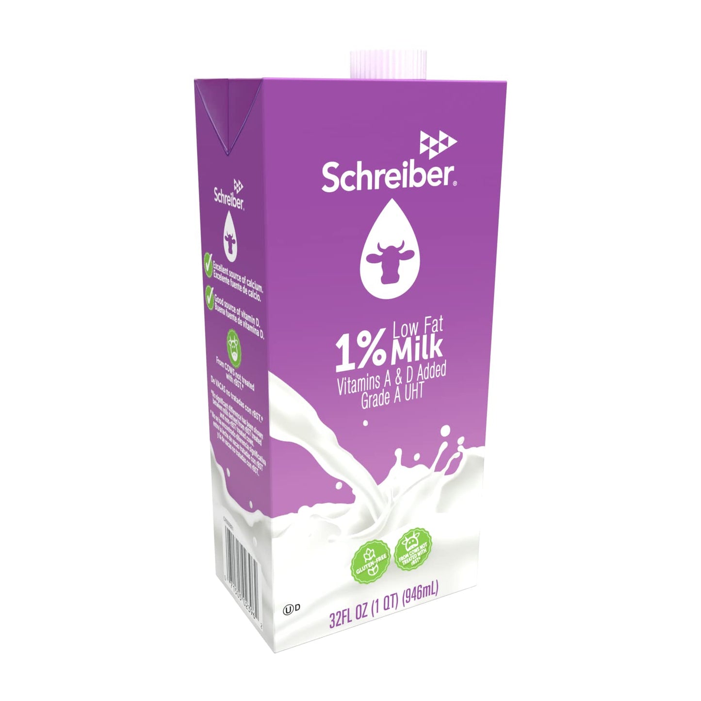 Schreiber Milk 1%, Shelf Stable Milk, Low Fat With Vitamin A & D, 32 Oz (6 Pack)