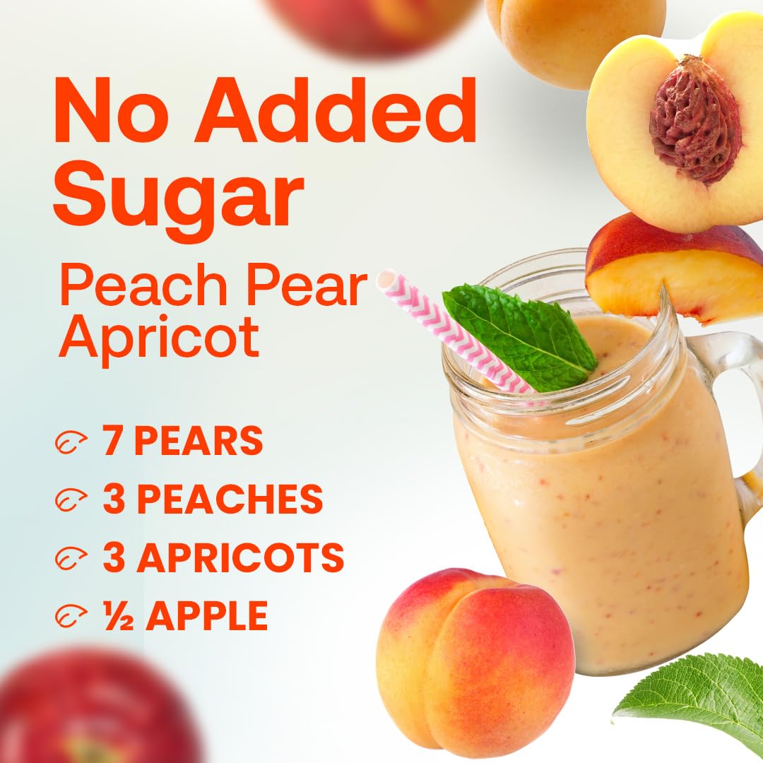 Dr. Smoothie 100% Crushed Peach Pear Apricot – No Added Sugar, Made With Real Fruits/Fruit Juice – Vegan, No Artificial Colors Or Flavors – Juicy Sweet Peaches, Tart Apricots & Pears – 46 Oz Bottle
