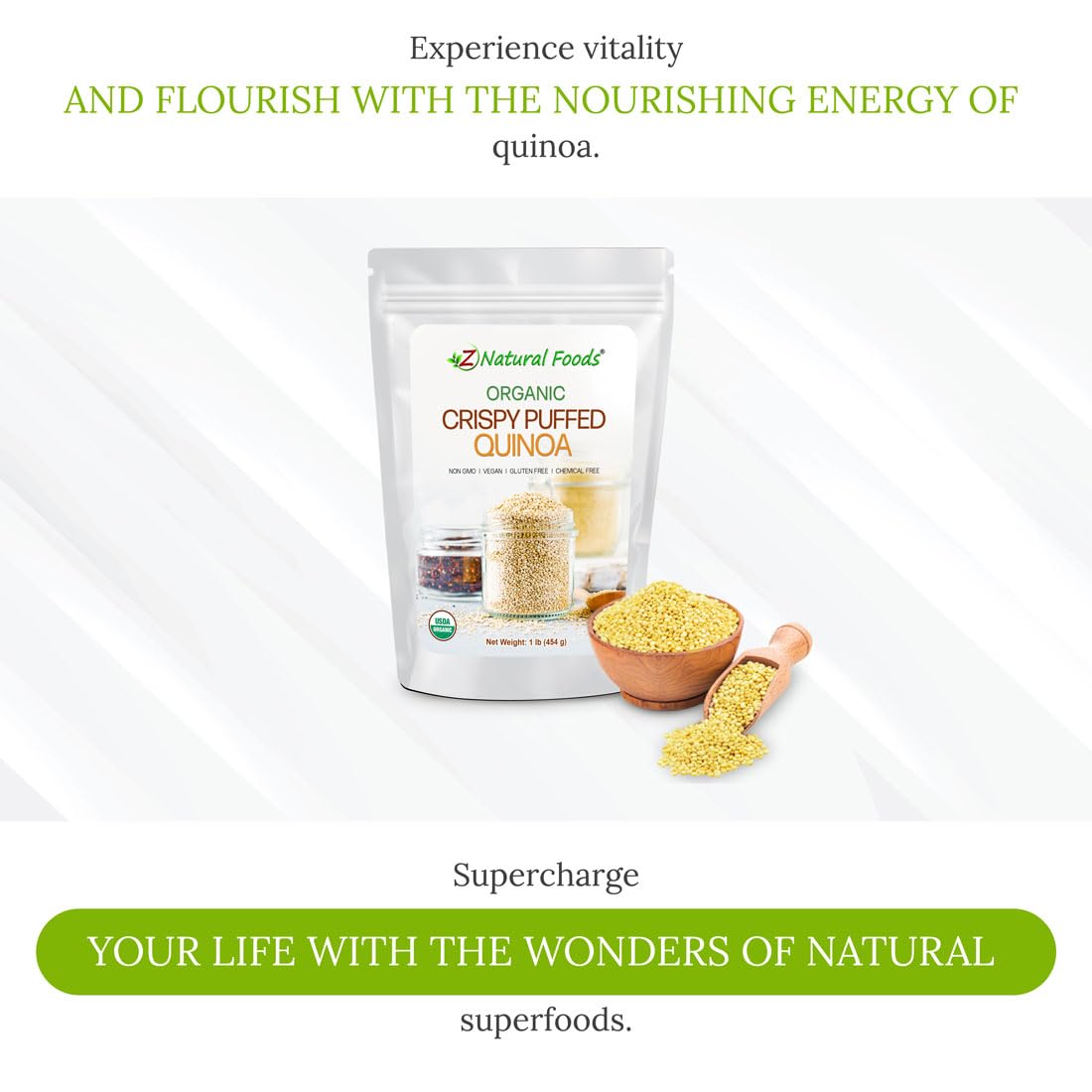 Z Natural Foods Organic Crispy Puffed Quinoa - Real Crisped Quinoa Vegan Superfood - Healthy Quinoa Crisps Snacks For Adults & K