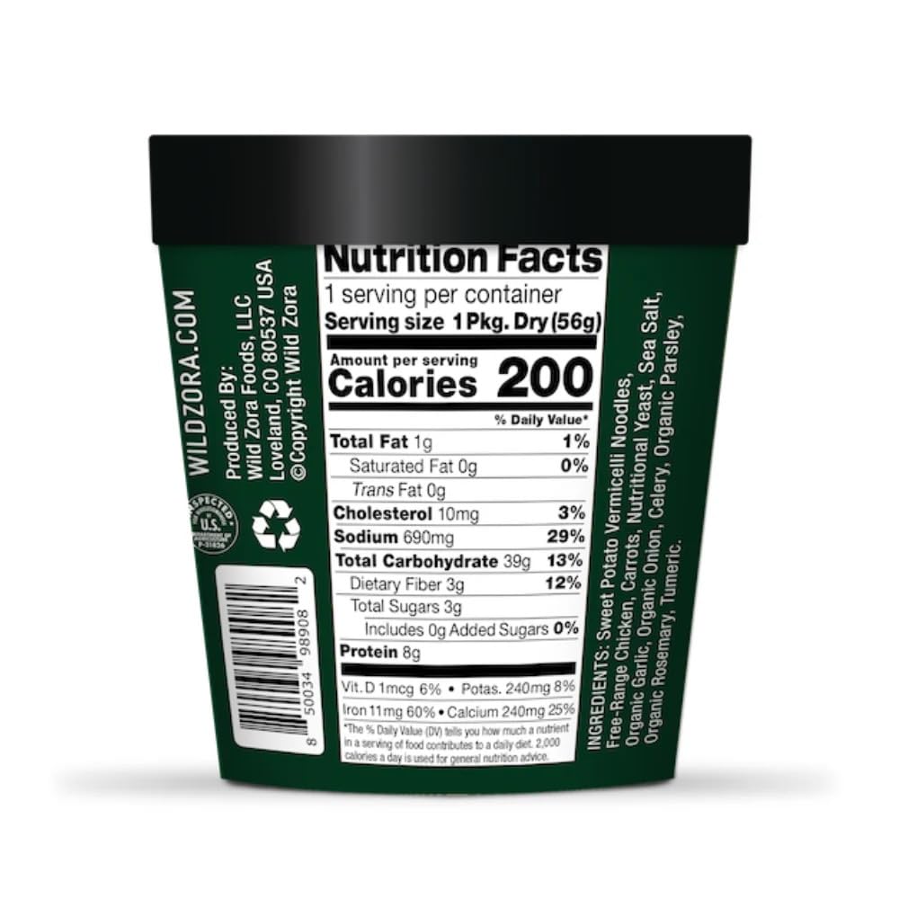 Wild Zora Chicken Noodle Soup Cup, 4 Pack, Paleo, AIP Friendly, Gluten-Free, Grain-Free Vermicelli Glass Noodles, Instant Ramen