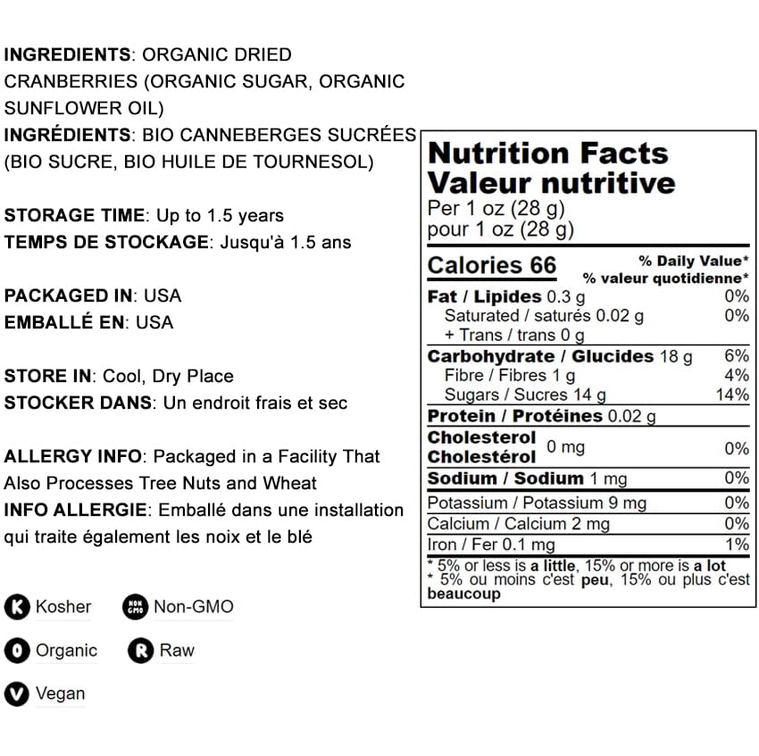 Food To Live Organic Dried Cranberries, 8 Ounces – Non-Gmo, Kosher, Unsulfured, Bulk