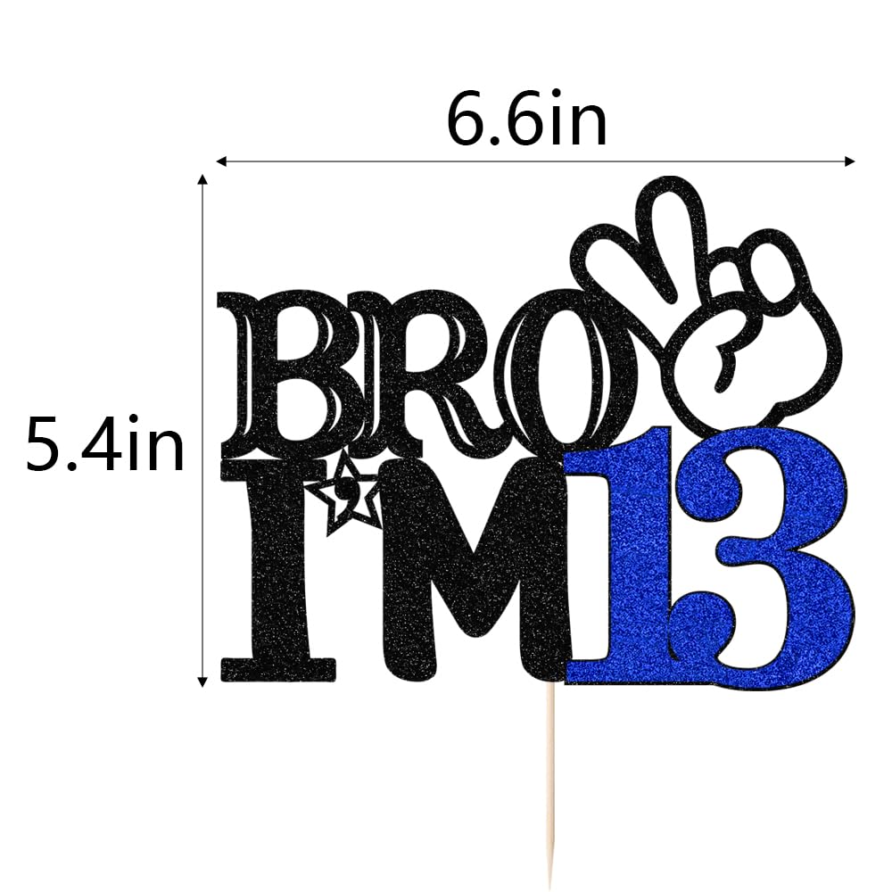 Bro I'M 13 Cake Topper- 13Th Birthday Cake Picks, Officially Teenager Cake Topper, Boy 13Th Birthday Cake Decorations - 13 Years