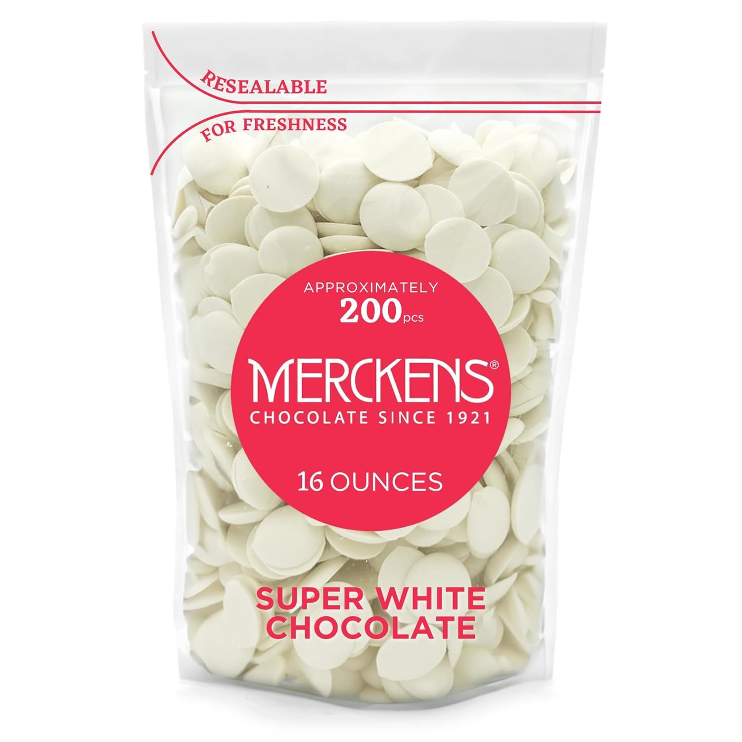 KIDU Merckens Chocolate Melting Wafers 16 Ounces Bulk Perfect For Dipping, Deserts, Baking And More - 1 Pound (Super White New)