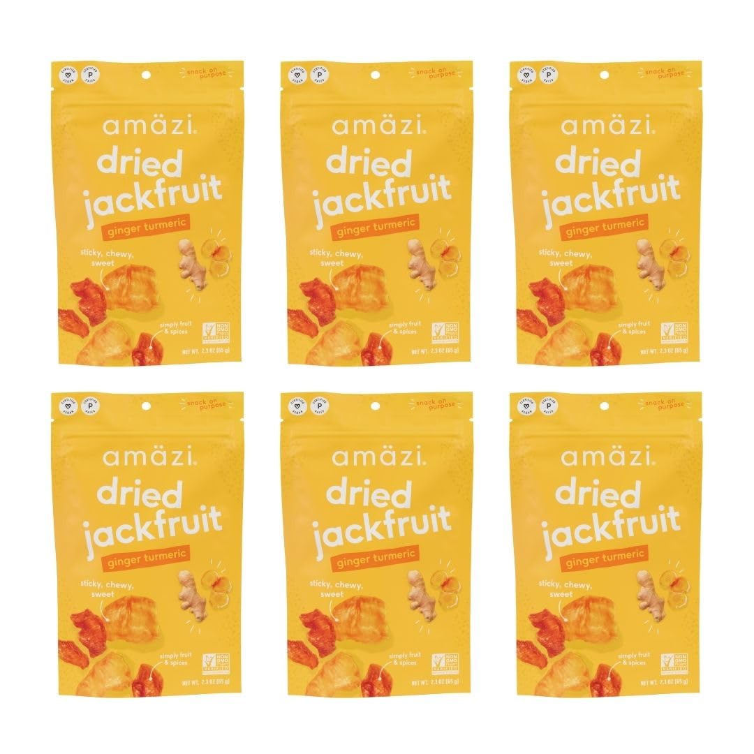 Amazi Foods, Dried Jackfruit, Ginger Turmeric, All Natural Snacks, (6 Pack)