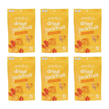 Amazi Foods, Dried Jackfruit, Ginger Turmeric, All Natural Snacks, (6 Pack)