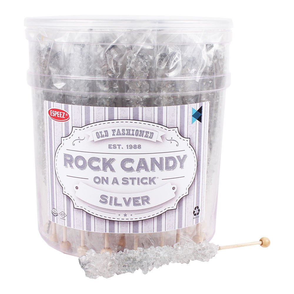 Extra Large Rock Candy Sticks: 48 Silver Rock Candy Sticks - Oriflavor Blendal Flavor - Individually Wrapped For Party Favors  Candy Buffet  Showers  Receptions  Old Fashioned Espeez Bulk Candy On A Stick