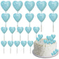 Beishida 20 Pcs Sky Blue Heart Cake Toppers 3D Heart Cake Toppers Foam Toppers Cake Decoration Happy Birthday Cake Diy Cake Inse