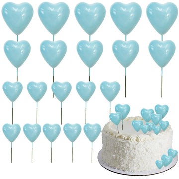 Beishida 20 Pcs Sky Blue Heart Cake Toppers 3D Heart Cake Toppers Foam Toppers Cake Decoration Happy Birthday Cake Diy Cake Inse