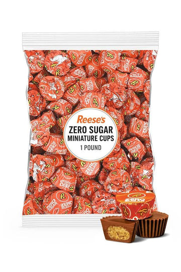 Zero Sugar Miniature Milk Chocolate Peanut Butter Cups - 1 LB Bulk Bag (Approx. 50 Pieces) - Individually Wrapped Sugar Free Candy - Guilt-Free Chocolate   Party Favors & Holiday Desserts