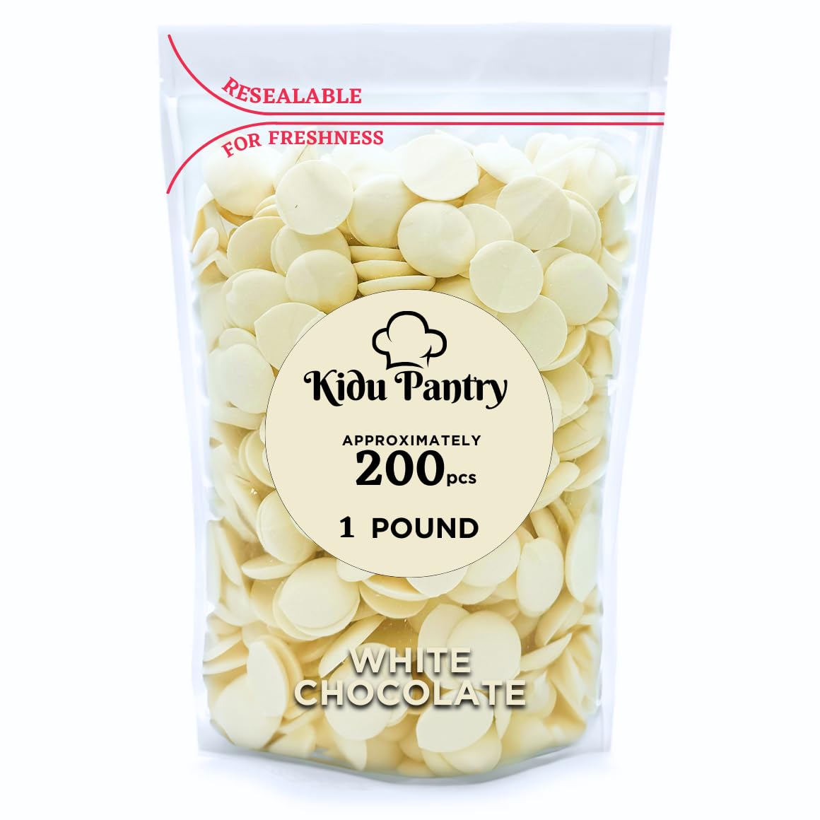 Kidu Pantry Melting Chocolate Wafers Bulk In Resealable Bag (White, 1 Pound)