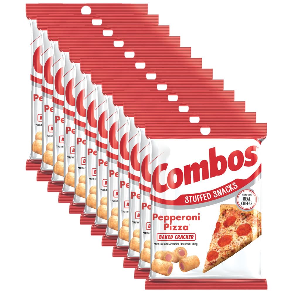 Combos Pepperoni Pizza Cracker Baked Snacks 6.3-Ounce Bag (Pack Of 12)