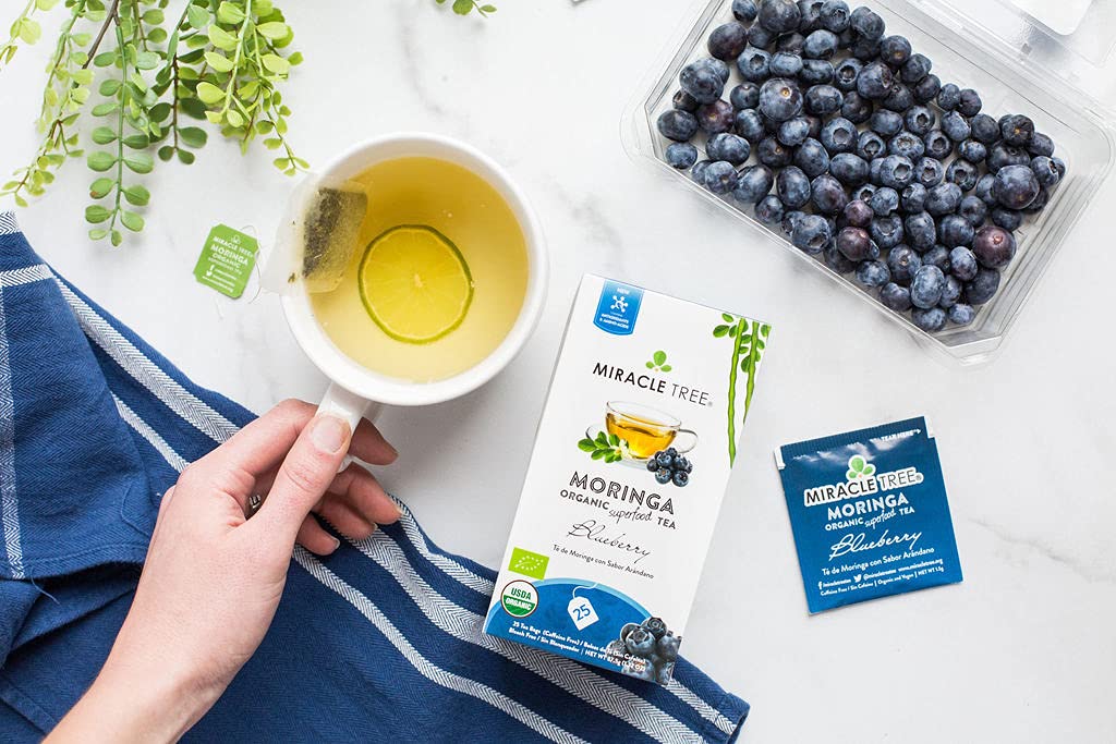Tree Organic Moringa Superfood Tea, Blueberry, 25 Individually Sealed Tea Bags, Vegan, Gluten-Free, Caffeine-Free