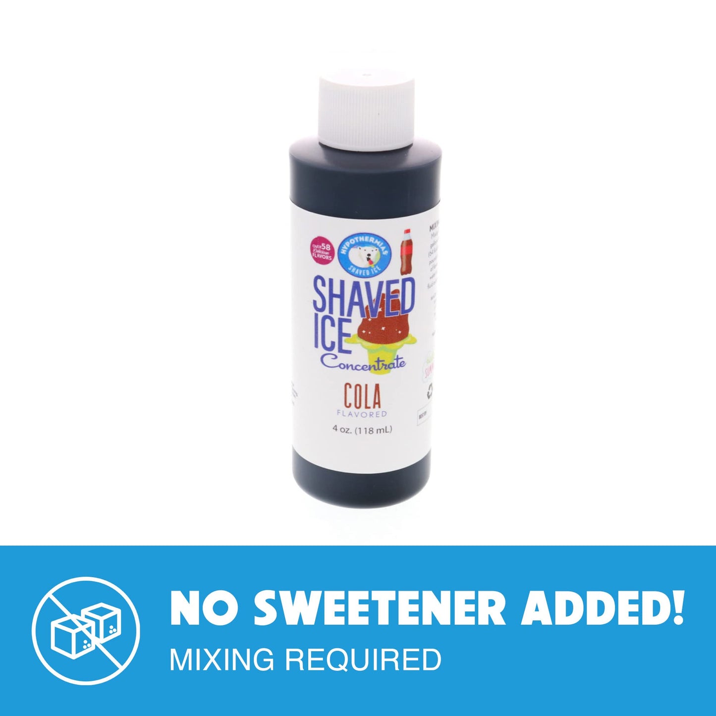 Hypothermias Shaved Ice And Snow Cone Syrup Unsweetened Flavor Concentrate - 4 Fl Oz - Makes 1 Gallon Of Ready To Use Syrup - Co