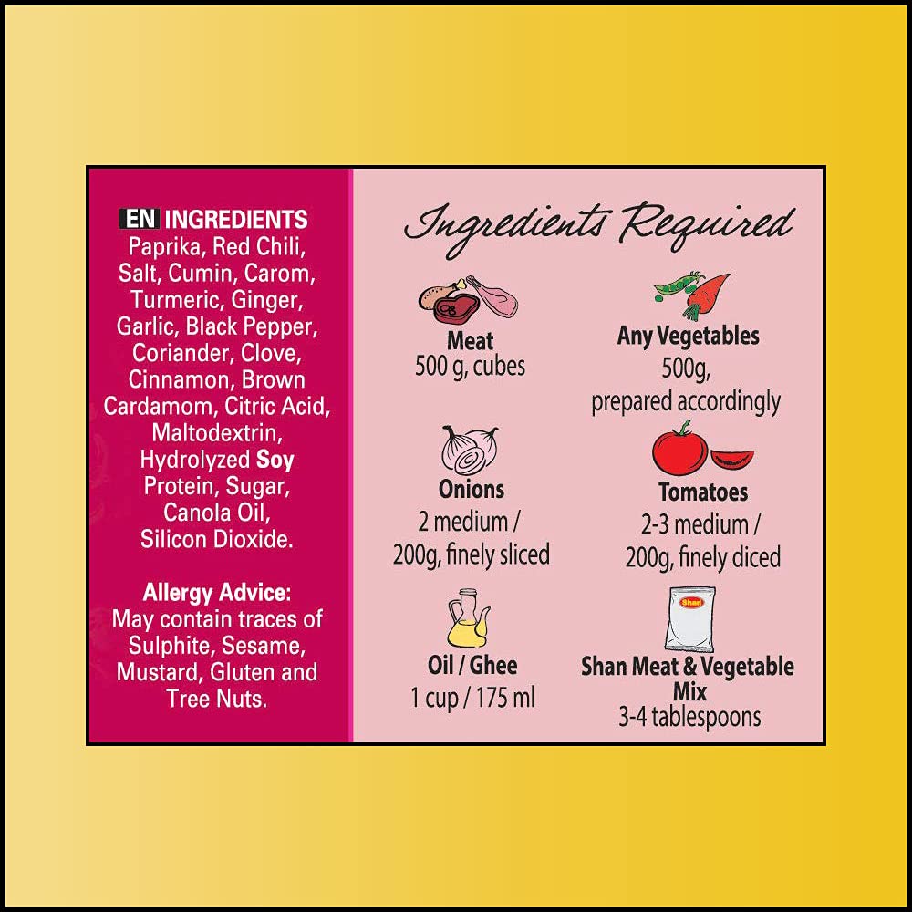 Shan Meat & Vegetable Recipe Seasoning Mix - Spice Powder for Curry - Pack of 3 - Suitable for Vegetarians