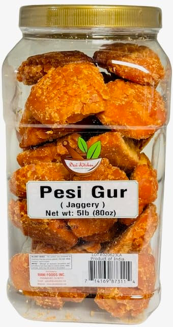 DESI KITCHEN Pesi Gur Jaggery All Natural Vegan 5lbs 80 oz Golden Brown
