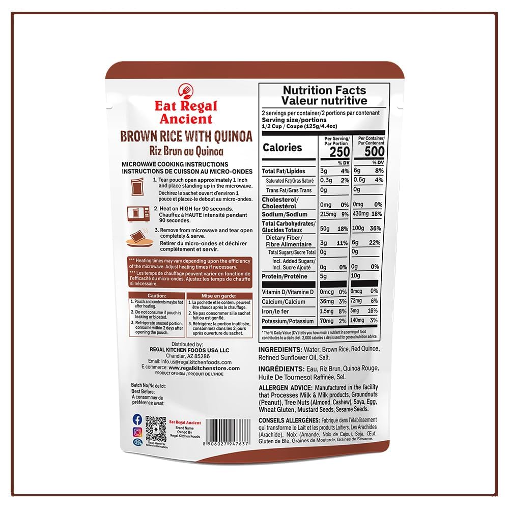 Eat Regal Ready to Eat Brown Rice with Quinoa Pack of 6, 8.8 Ounce | Microwaveable Ready to Heat | Easy Dinner Side | Healthy Si