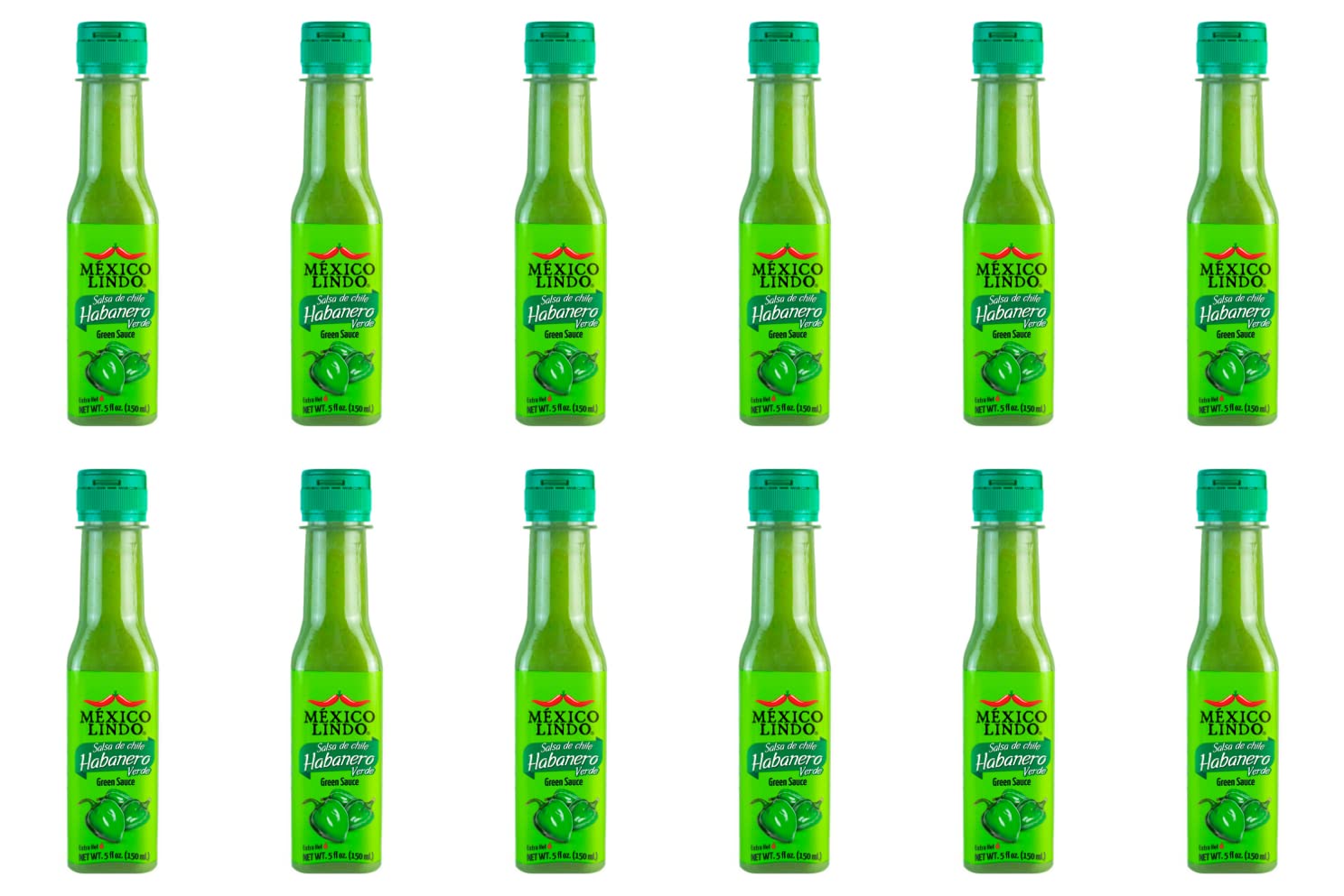 Mexico Lindo Green Habanero Hot Sauce | Real Green Habanero Chili Pepper | Enjoy With Mexican Food, Seafood & Pasta | 5 Fl Oz Bottles (Pack Of 12)