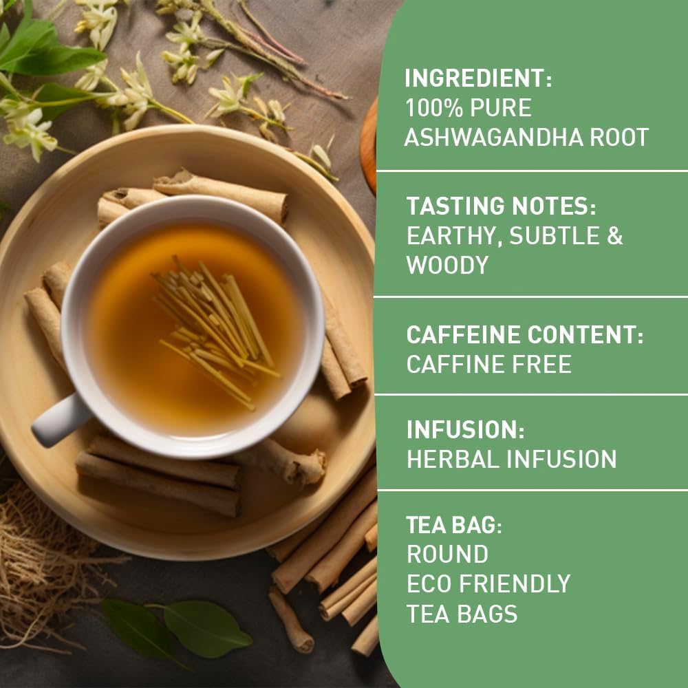 HANDPICK  Ashwagandha Root Tea (100 tea Bags) - Herbal dietary product - For Health & Wellbeing - With Antioxidants & Minerals - Caffeine Free  Gluten Free  Packed in Ecofriendly Tea Bags