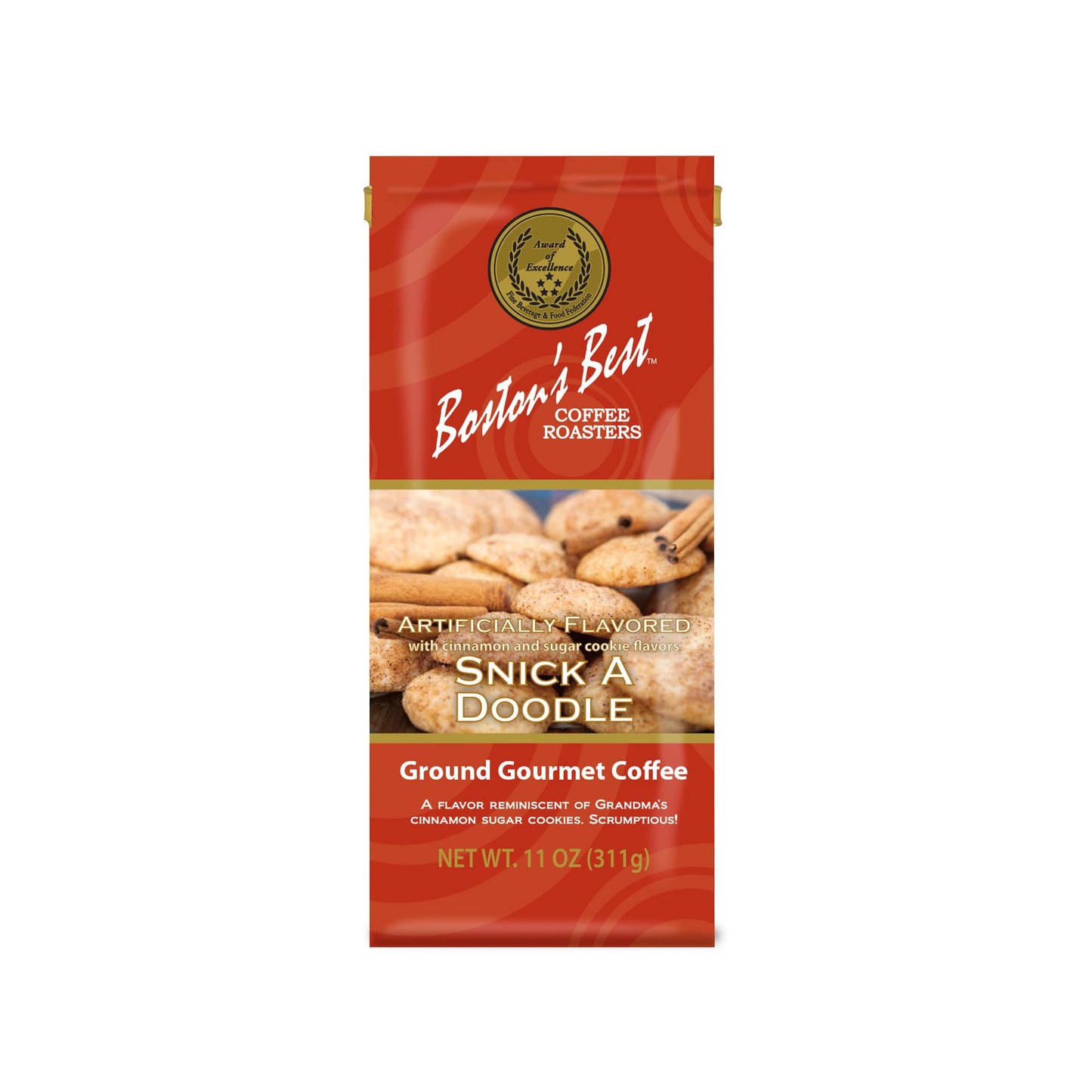 Bostons Best - Snick A Doodle Flavored Delicious Gourmet Coffee, Premium Ground Coffee, 11 oz. / 311 g Coffee Bag