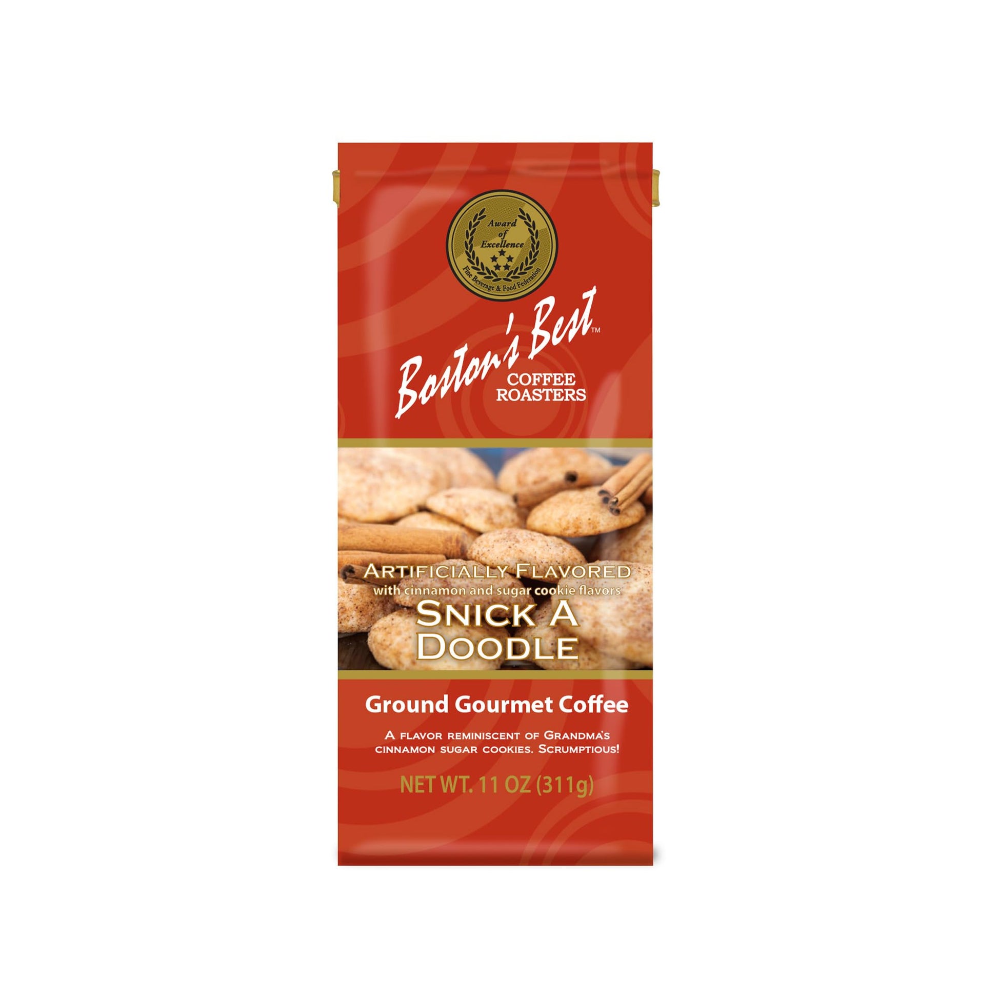 Bostons Best - Snick A Doodle Flavored Delicious Gourmet Coffee, Premium Ground Coffee, 11 oz. / 311 g Coffee Bag
