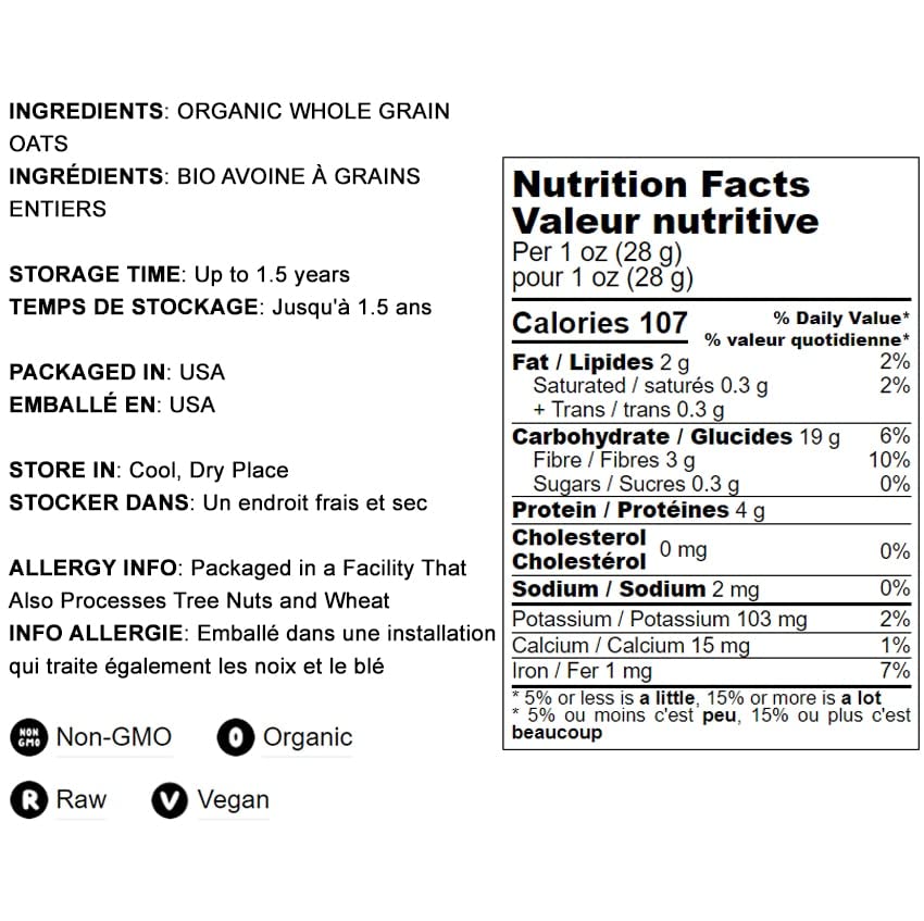 Food To Live Organic Quick Cooking Rolled Oats - Non-Gmo, 1-Minute Oatmeal, 100% Whole Grain, Thin Flakes, Uncooked, Vegan, Bulk