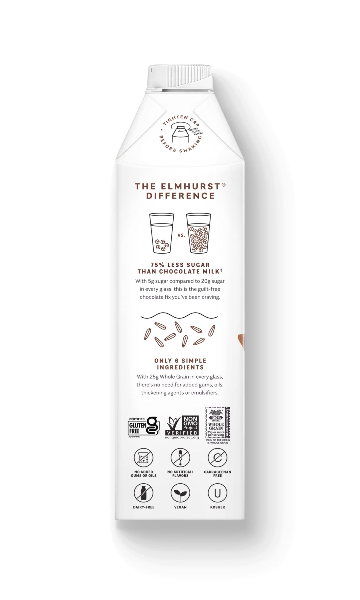 Elmhurst 1925 Milked Oats Vegan Chocolate Oat Milk, Plant-Based, 32 Ounce (Pack of 6)