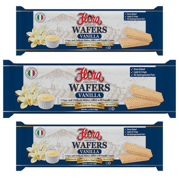 Flora Italian Wafers Vanilla - Crispy Italian Wafers Filled with Vanilla Cream - Oven-Baked - No Hydrogenated Fats - 5.3 oz (150