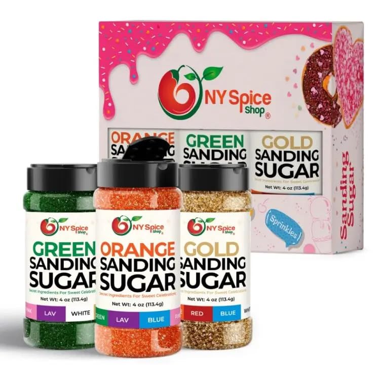 Ny Spice Shop Sanding Sugar Collection (Green-Orange-Gold Sanding Sugar  4 Ounce (Pack Of 3))