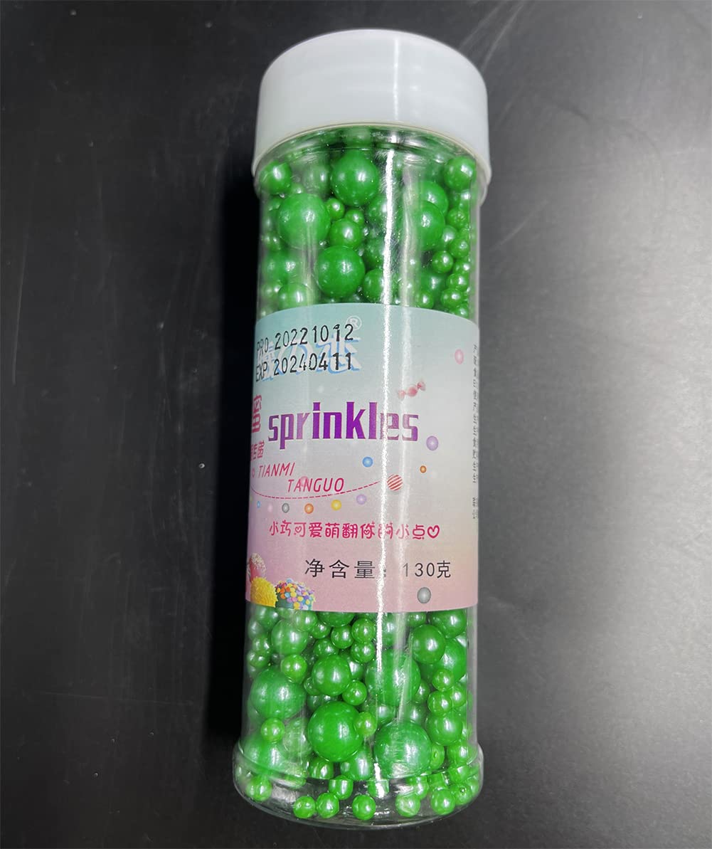 Christmas Sprinkles Pearl Sugar Green Candy 130g/ 4.6oz Baking Edible for Cake Decorations Cupcake Toppers Cookie Decorating Ice